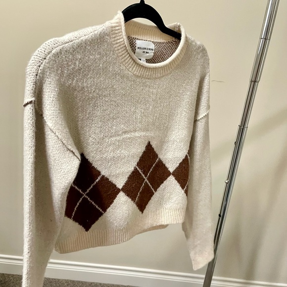 Willow Wind Women's Argyle Sweater - Cream and Brown - Picture 4 of 4
